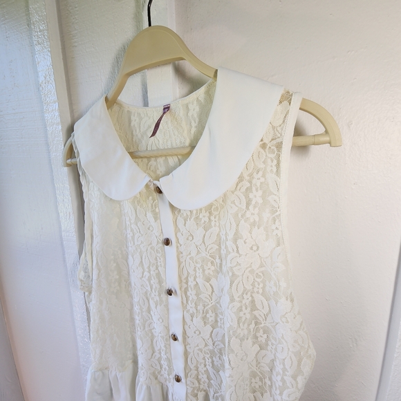 MAUVE Vintage Style Sleeveless Lace Blouse with Peter Pan Collar Size Large - Picture 2 of 11